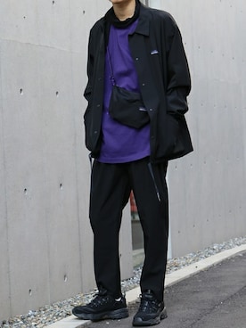 「パープル×黒」｜「アイテム（ブルゾン）」を使った、ROOPTOKYO　TO-YOさん（メンズ・175cm）の冬コーディネート