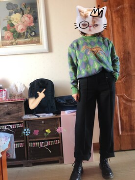 「Mo&Co.（モーアンドコー）のアイテム（チノパンツ）」を使った、罗小川77さん（レディース・160cm）の冬コーディネート