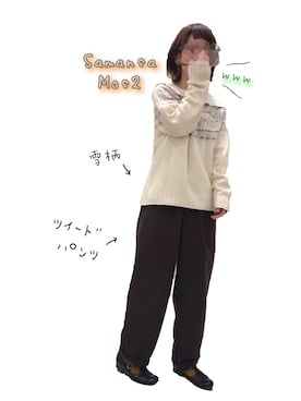 「白ニット」｜「アイテム（ノーカラージャケット）」を使った、ふじあゆ٩( ᐖ )۶さん（レディース・148cm）の冬コーディネート