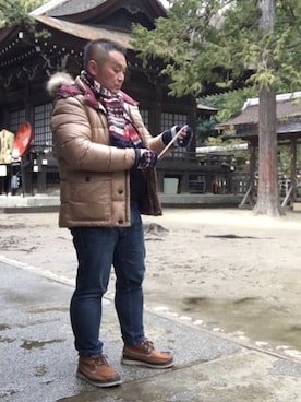 「TAKEO KIKUCHI（タケオキクチ）のアイテム（ダウンジャケット/コート）」を使った、HIROFUMIさん（メンズ・166cm）の春コーディネート