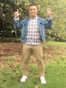 「ポチャメン」｜「アイテム（デニムジャケット）」を使った、HIROFUMIさん（メンズ・166cm）の秋コーディネート