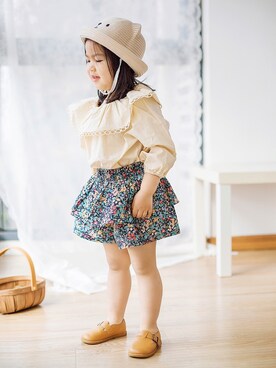 「休闲」｜毛大衣Fayさん（キッズ・90cm）の春コーディネート
