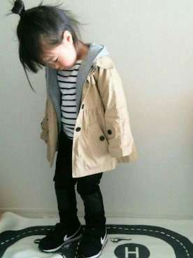 「お団子ヘアー」｜「アイテム（パーカー、グレー系）」を使った、＊hanasora☆さん（キッズ・90cm）の冬コーディネート