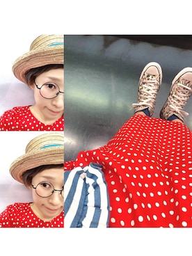 「kaorinomori（カオリノモリ）の【雑誌mer8月号掲載】【カオリノモリ】・ポークパイ（ハット）」を使った、ひーこさん（レディース・154cm）の夏コーディネート