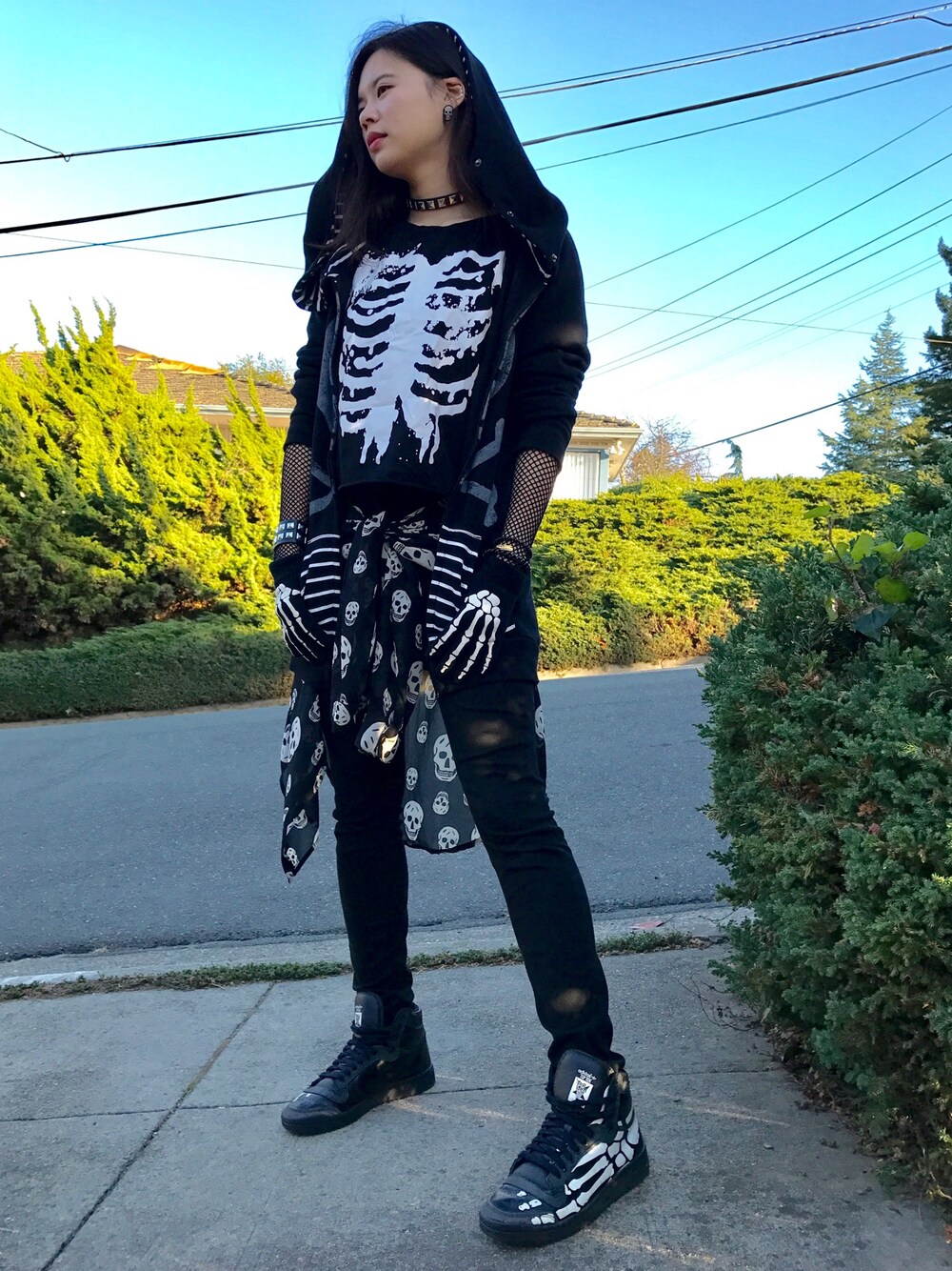 「skull、AbbeyDawn、adidas、UNIQLO、black、Skeleton、halloween、wearhalloween2017、ootd、wiwt」｜「UNIQLOのアイテム（その他パンツ、ブラック系）」を使った、tiffu さん（レディース・168cm）の秋コーディネートの1枚目の写真
