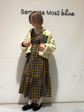 「Samansa Mos2 blue（サマンサモスモスブルー）のアイテム（その他アウター）」を使った、kanakoさん（レディース・158cm）の秋コーディネート