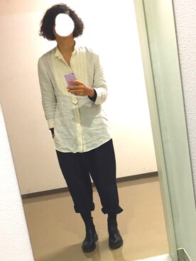 「no brand（ノーブランド）のアイテム（シャツ/ブラウス、ベージュ系）」を使った、𓆟𓆟𓆟ゆーやんぐ𓆟𓆟𓆟さん（メンズ・180cm）の秋コーディネート