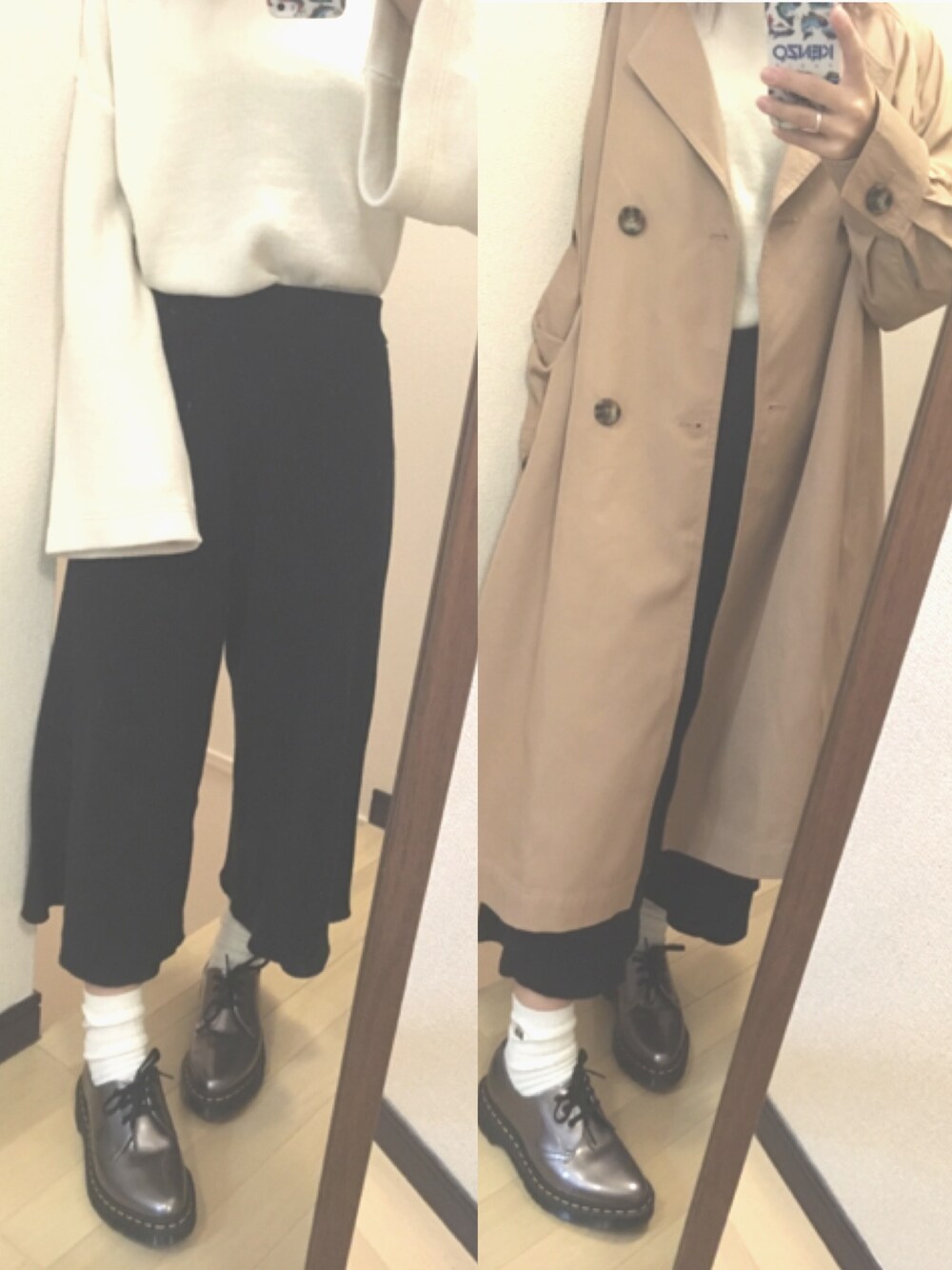 「トレンチコート、オトナカジュアル、低身長、ドクターマーチン、ローリーズファーム(LOWRYS FARM)、アズールバイマウジー(AZUL by moussy)、ootd、シンプル」｜「MURUAのアイテム（トレンチコート、ベージュ系）」を使った、のむ🅿︎さん（レディース・145cm）の春コーディネートの1枚目の写真