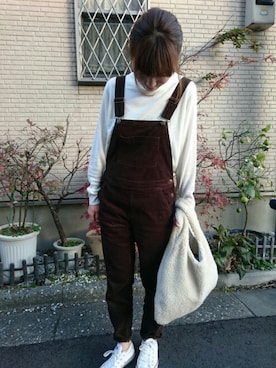 「anap mimpi（アナップミンピ）のアイテム（サロペット/オーバーオール）」を使った、Ka-naさん（レディース・157cm）の冬コーディネート