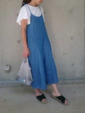 「エコバッグ」｜「アイテム（つなぎ/オールインワン）」を使った、Ka-naさん（レディース・157cm）の夏コーディネート