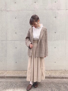 「Crisp（クリスプ）のアイテム（ノーカラージャケット）」を使った、やまざきさん（レディース・149cm）の春コーディネート
