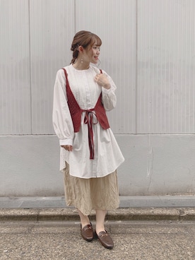 「ニットキャミソール」｜「アイテム（チュニック）」を使った、やまざきさん（レディース・149cm）の夏コーディネート
