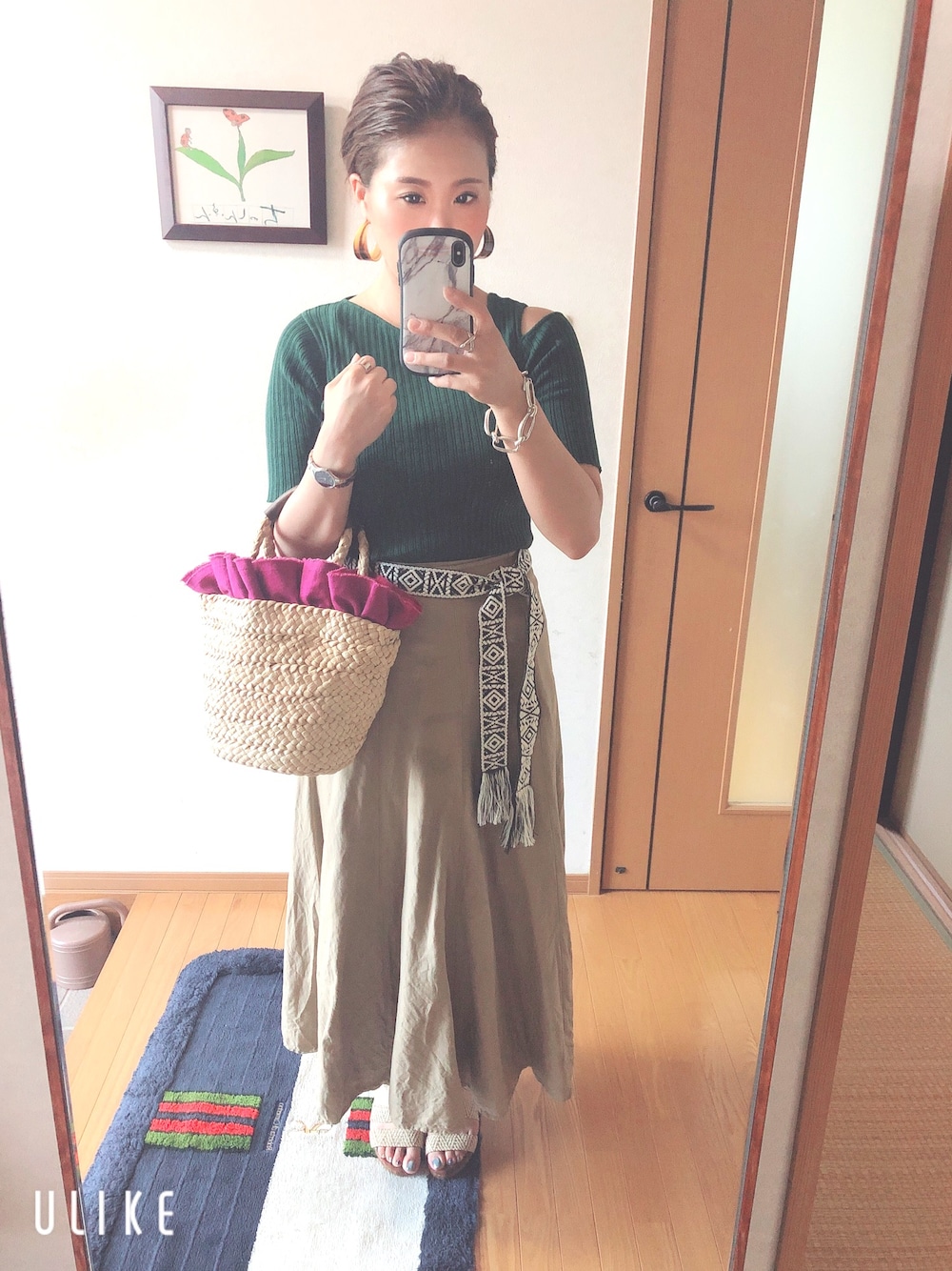 トライバル柄ベルト付きリネンフレアスカート ミラオーウェン 