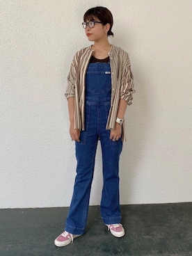 「Wrangler（ラングラー）のアイテム（オールインワン・サロペット）」を使った、川添（kawazoe）さん（レディース・158cm）の夏コーディネート
