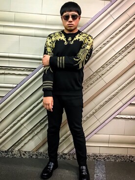 「H&M（エイチ・アンド・エム）のアイテム（パンツ、ブラック系）」を使った、ZHAOさん（171cm）の秋コーディネート