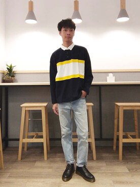 「RAGEBLUE（レイジブルー）のアイテム（ローファー）」を使った、Weberさん（メンズ・175cm）の春コーディネート