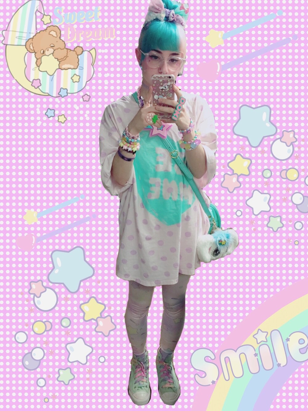 「fairy kei、milklim、spank!」｜「milklimのアイテム（Tシャツ/カットソー、ピンク系）」を使った、*･ﾟ☆💞Tabby💞☆･ﾟ*さん（メンズ・150cm）の夏コーディネートの1枚目の写真