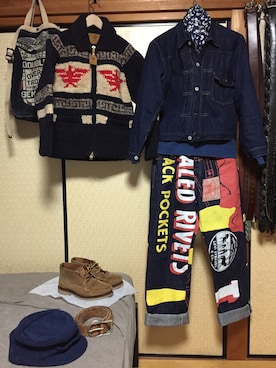 「RED WING SHOES（レッドウィング）のアイテム（モカシン/デッキシューズ）」を使った、Koji Shoさん（メンズ・165cm）の冬コーディネート