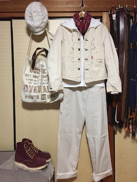 「SUGAR CANE（シュガーケーン）のアイテム（キャスケット）」を使った、Koji Shoさん（メンズ・165cm）の春コーディネート