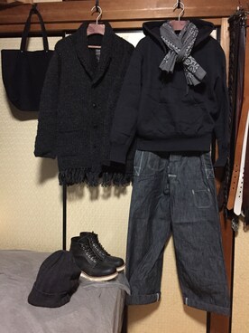 「アイテム（ストール/ショール）」を使った、Koji Shoさん（メンズ・165cm）の春コーディネート