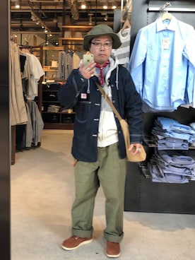 「RRL（ダブル アール エル）のアイテム（バッグ）」を使った、Koji Shoさん（メンズ・165cm）の春コーディネート