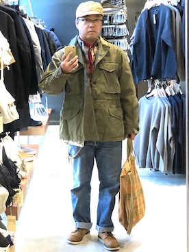 「RRL（ダブル アール エル）のアイテム（バッグ）」を使った、Koji Shoさん（メンズ・165cm）の秋コーディネート