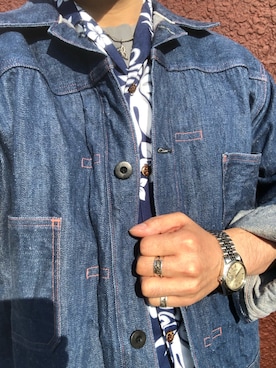 「東洋エンタープライズ（トーヨーエンタープライズ）のアイテム（デニムジャケット）」を使った、Koji Shoさん（メンズ・165cm）の春コーディネート