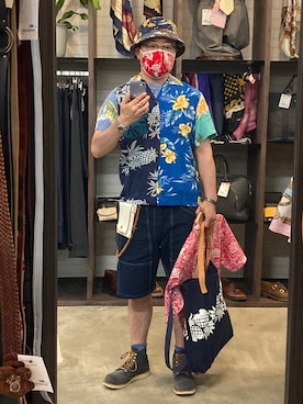 「ハワイ」｜「アイテム（バッグ）」を使った、Koji Shoさん（メンズ・165cm）の夏コーディネート