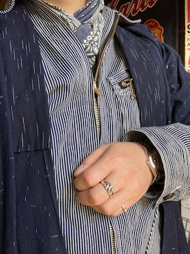 「ヒッコリー」｜「アイテム（ノーカラージャケット）」を使った、Koji Shoさん（メンズ・165cm）の冬コーディネート