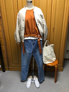 「POU DOU DOU（プードゥドゥ）のアイテム（MA-1）」を使った、tomoさん（レディース・162cm）の冬コーディネート