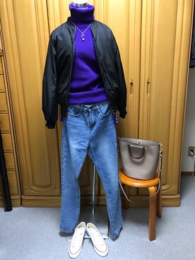 「POU DOU DOU（プードゥドゥ）のアイテム（MA-1）」を使った、tomoさん（レディース・162cm）の冬コーディネート