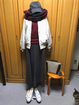 「POU DOU DOU（プードゥドゥ）のアイテム（MA-1）」を使った、tomoさん（レディース・162cm）の冬コーディネート