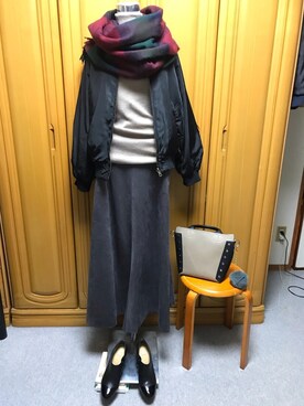 「POU DOU DOU（プードゥドゥ）のアイテム（MA-1）」を使った、tomoさん（レディース・162cm）の冬コーディネート