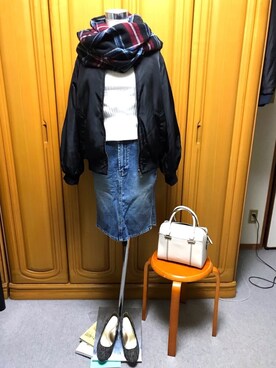 「POU DOU DOU（プードゥドゥ）のアイテム（MA-1）」を使った、tomoさん（レディース・162cm）の冬コーディネート