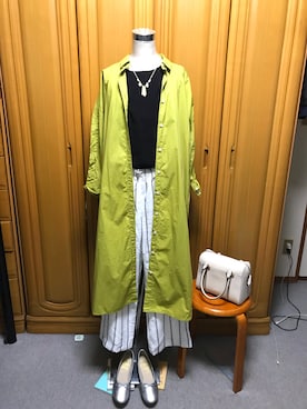 「ストライプパンツ」｜「アイテム（シャツワンピース）」を使った、tomoさん（レディース・162cm）の春コーディネート