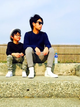 「息子」｜「アイテム（スウェット）」を使った、makotoさん（メンズ・167cm）の春コーディネート