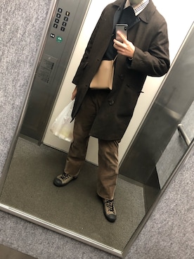 「SHIPS（シップス）のアイテム（ステンカラーコート）」を使った、くんくんさん（メンズ・178cm）の冬コーディネート