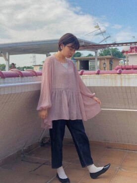 「GU（ジーユー）のアイテム（トップス、ピンク系）」を使った、KoeyCさん（レディース・165cm）の秋コーディネート