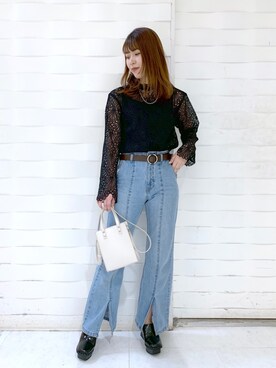 「PAGEBOY（ページボーイ）のリングベルト（ベルト）」を使った、ゆきほさん（レディース・158cm）の春コーディネート