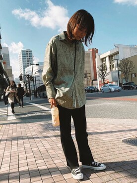 「ZARA（ザラ）のアイテム（シャツ/ブラウス、グリーン系）」を使った、izuさん（レディース・167cm）の秋コーディネート