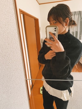 「GU（ジーユー）のアイテム（ニット/セーター、ブラック系）」を使った、izuさん（レディース・167cm）の冬コーディネート