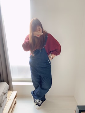 「ぽっちゃりコーデ」｜「アイテム（サロペット/オーバーオール）」を使った、mayumoさん（レディース・168cm）の秋コーディネート