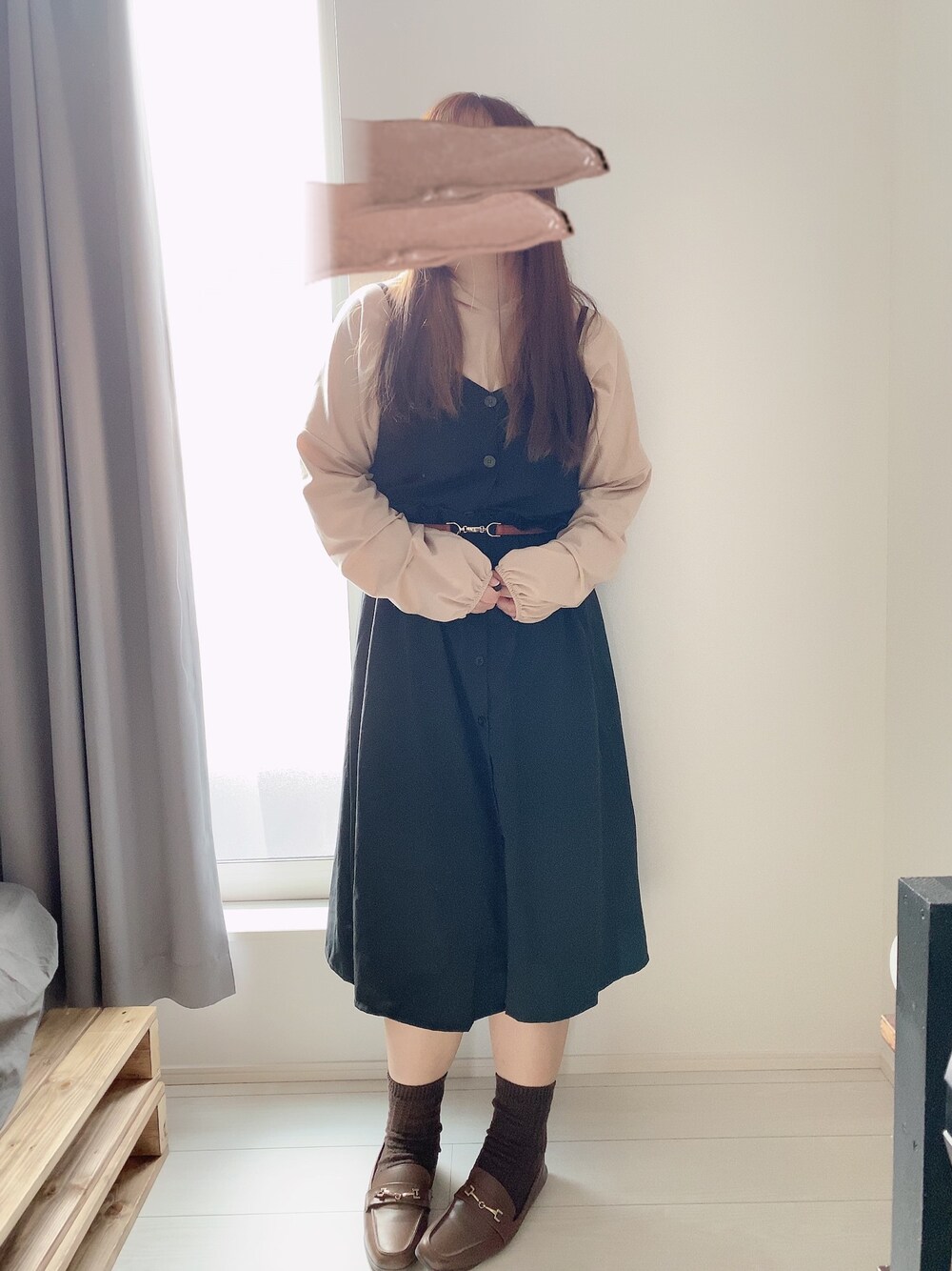 「ゆるだぼ、でぶだぼ、パーカー、ﾜﾝﾋﾟｰｽ風、ぽっちゃり、ぽっちゃりコーデ」｜「GUのアイテム（キャミソール、ブラック系）」を使った、mayumoさん（レディース・168cm）の秋コーディネートの1枚目の写真