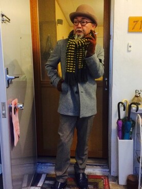 「hat」｜「アイテム（チェスターコート）」を使った、mac0cciさん（メンズ・169cm）の冬コーディネート