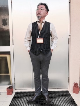 「HAMNETT（ハムネット）のアイテム（スラックス）」を使った、mac0cciさん（メンズ・169cm）の春コーディネート