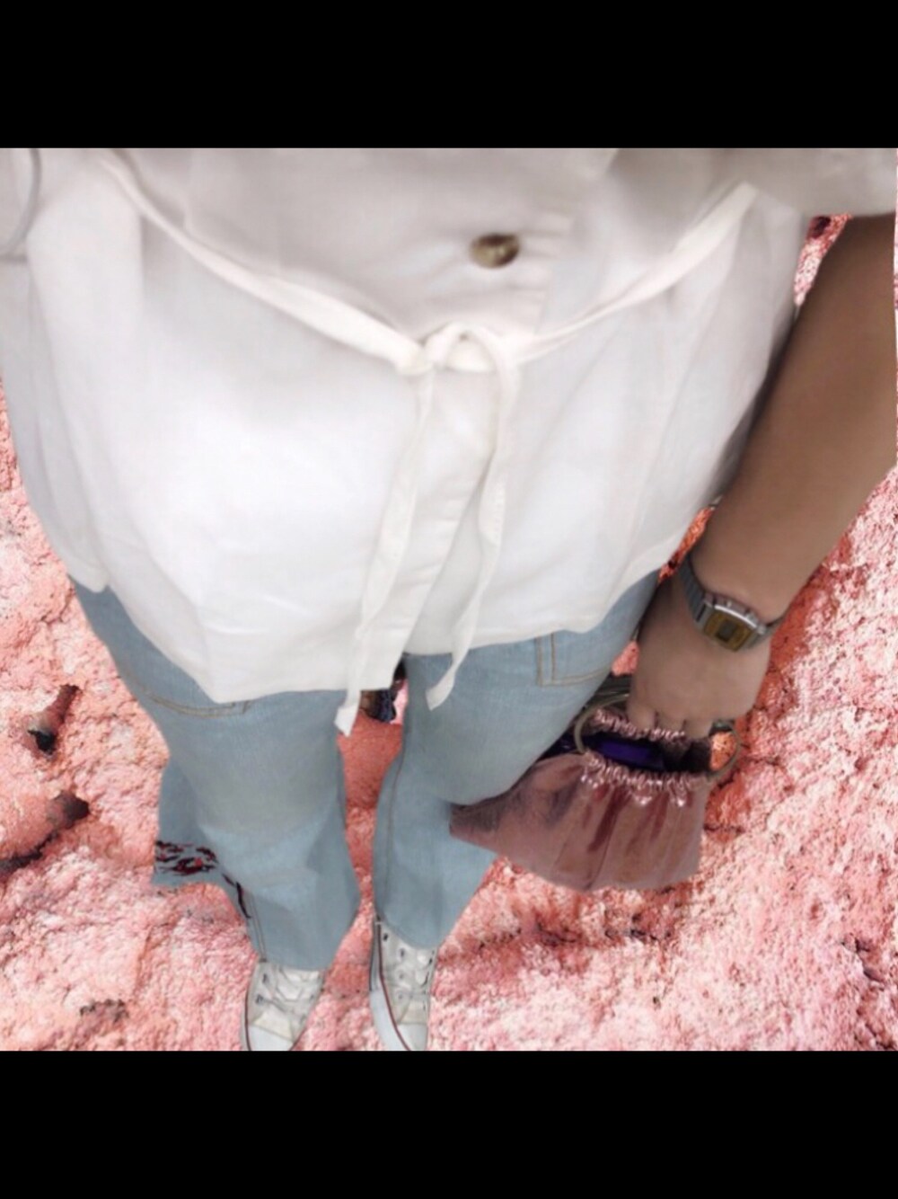 「VINTAGEのアイテム（シャツ/ブラウス、ホワイト系）」を使った、🍥さん（レディース・167cm）の夏コーディネートの1枚目の写真