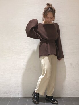 arisa okitaさんの「effortless pants　ベロアリブパンツ」を使ったコーディネート