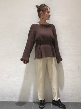 arisa okitaさんの「effortless pants　ベロアリブパンツ」を使ったコーディネート