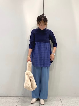 「CIAOPANIC（チャオパニック）の【WEB限定】センタープレスタックパンツ（その他パンツ）」を使った、arisa okitaさん（レディース・162cm）の秋コーディネート