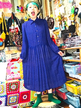 「アイテム（ソックス/靴下、グリーン系）」を使った、モグラちっちさん（レディース・160cm）の冬コーディネート